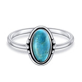 Simple Bezel Oval Boho Fashion Stabilized Turquoise Ring For Women For Teen 925 Sterling Silver