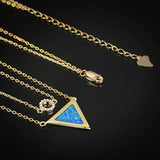 Opal Necklace, Triangle Jewelry Silver Dainty Geometric Pendant Gold Double Layered Necklace Triangle Necklace Christmas Jewelry for Women(Blue)