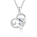 Silver Good Luck  Dolphins Pendant Necklace