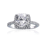 3CT Square Cushion Cut AAA CZ Cubic Zirconia Halo Statement Engagement Ring Thin Pave Band 925 Sterling Silver