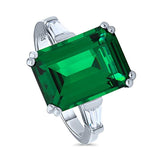 Rhodium Plated Sterling Silver Emerald Cut Cubic Zirconia CZ Statement Solitaire Cocktail Fashion Right Hand Ring