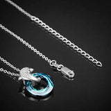 Dolphin Necklace 925 Sterling Silver Dolphin Jewelry Blue Crystals Circle Pendant Necklace for Women(Dolphin Necklace)