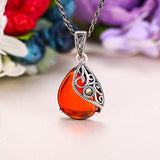 925 Sterling Silver Crystal Red Corundum Crystal Retro Filigree Vine Teardrop Pendant Necklace