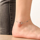 925 Sterling Silver Interlocking Double Circle Heart Anklet Chain Foot Jewelry For Women