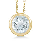 14K Gold Sky Blue Aquamarine Pendant Necklace 