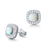 Silver White Opal Stud Earrings