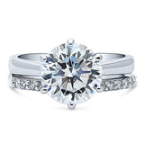 Rhodium Plated Sterling Silver Round Cubic Zirconia CZ Solitaire Engagement Wedding Ring Set