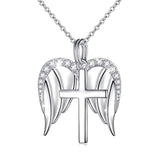 ilver Guardian Angel Wings Cross Pendant Necklace