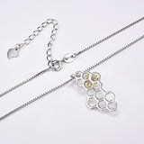 925 Sterling Silver Honeycomb and Golden Honey Bee Pendant Necklace