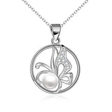  Silver Butterfly Pendant Women Pearl Necklace