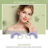 S925 Sterling Silver Rainbow Stud Earrings for Girls Women