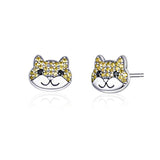  Silver  Animal Cat Cute Cubic Zircon Stud Earrings 