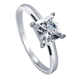 Rhodium Plated Sterling Silver Princess Cut Cubic Zirconia CZ Solitaire Promise Engagement Ring