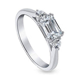 Rhodium Plated Sterling Silver 3-Stone East-West Promise Engagement Ring Made with Swarovski Zirconia Emerald Cut