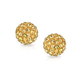 Round Simple Basic Disco Pave Crystal Ball Stud Earrings 925 Sterling Silver