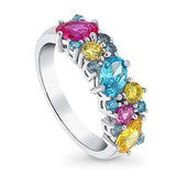 Rhodium Plated Sterling Silver Multi Color Cubic Zirconia CZ Stackable Cluster Cocktail Anniversary Fashion Right Hand Band