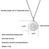 Sterling Silver Initial Pendant Necklace Round Disc CZ Initial White Gold Plated Dainty Alphabet Necklace