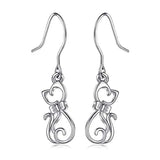 Silver Cute Cat Drop Earrings 