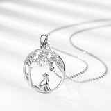 Cat Necklace Tree of Life Necklace 925 Sterling Blue Cubic Zirconia of Cat Round Pendant Necklace Cat Jewelry for Women Mom