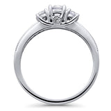 Rhodium Plated Sterling Silver Round Cubic Zirconia CZ 3-Stone Anniversary Promise Engagement Ring