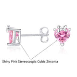 Sterling Silver Heart Earrings Dainty Pink Crystal Stud Earrings Love U Jewelry for Women