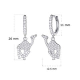 White Gold Plated 925 Sterling Silver CZ Cubic Zirconia Camel Dangle Drop Small Hoop Earrings For Women Girls