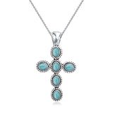 Southwestern Style Stabilized Turquoise Rope Bezel Set Cross Pendant Necklace For Women 925 Sterling Silver