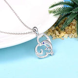 Happy Dolphins Jewelry Sterling Silver Good Luck  Dolphins Pendant Necklace for Christmas Birthday Gift for Women Girl