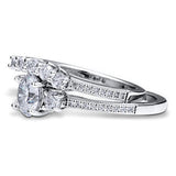 Rhodium Plated Sterling Silver Round Cubic Zirconia CZ 3-Stone Anniversary Engagement Wedding Ring Set