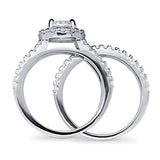 Rhodium Plated Sterling Silver Round Cubic Zirconia CZ Halo Engagement Wedding Insert Ring Set