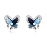 Silver Butterfly Stud Earrings with Blue Crystals