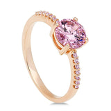 Rose Gold Plated Sterling Silver Pink Round Cubic Zirconia CZ Solitaire Engagement Ring