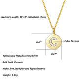 Gold Plated Sterling Silver Initial Pendant Necklace Round Disc CZ Initial Dainty Alphabet Necklace