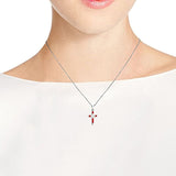 Elegant Cross Reconstructed Red Coral 925 Sterling Silver Pendant Necklace