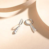 White Gold Plated 925 Sterling Silver CZ Cubic Zirconia Leaf Dangle Drop Small Hoop Earrings For Women Girls