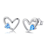 925 Sterling Silver  Heart Earrings with Blue Cubic Zirconia Stud Earrings