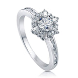 Rhodium Plated Sterling Silver Round Cubic Zirconia CZ Snowflake Halo Promise Ring