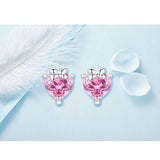 Sterling Silver Heart Earrings Dainty Pink Crystal Stud Earrings Love U Jewelry for Women