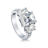 Rhodium Plated Sterling Silver Radiant Cut Cubic Zirconia CZ Statement 3-Stone Anniversary Engagement Ring