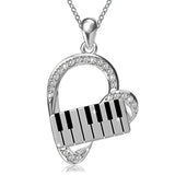 925 Sterling Silver Heart Pendant Piano Keyboard Necklace Music Jewelry for Women Girls