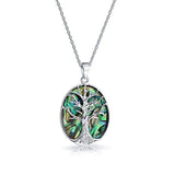 Rainbow Abalone Shell Oval Wishing Tree Family Tree Of Life Pendant Necklace For Women 925 Sterling Silver