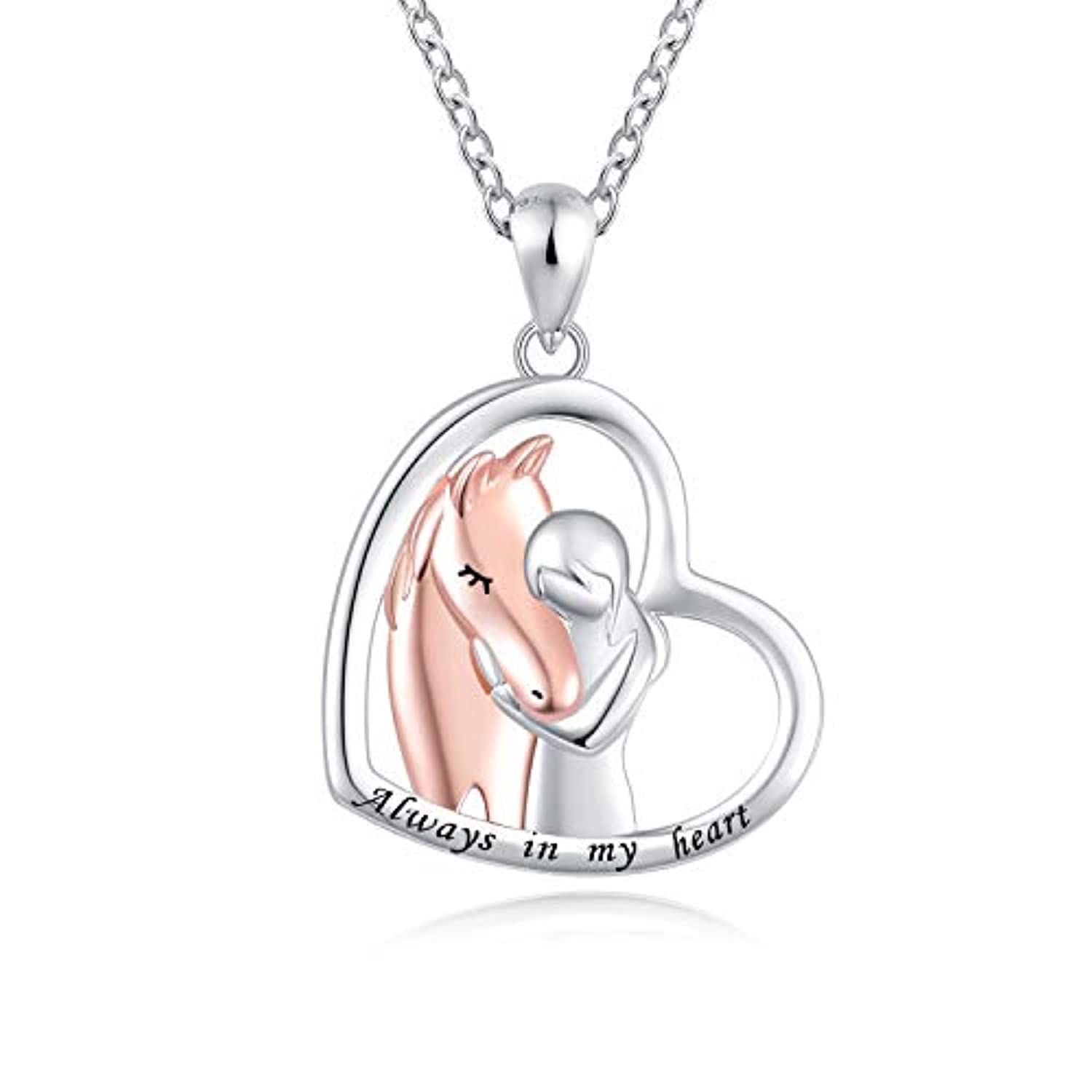 Horse Jewelry 925 Sterling Silver Lovely Animal Pendant Necklace Always in  My Heart Stamped Girl Love Heart Horse Necklaces for Girls Women - Rose