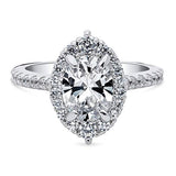 Rhodium Plated Sterling Silver Oval Cut Cubic Zirconia CZ Halo Engagement Ring