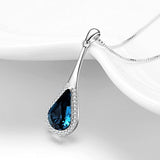 Dark Blue Teardrop Pendant Necklace Sterling Silver with Crystals - Eternal Love Series - Fine Women Jewelry for Her