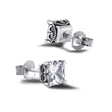 Sterling Silver Square Cubic Zirconia CZ Small Stud Earrings For Women Girls