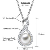 Pearl Necklace Sterling Silver Genuine Freshwater Cultured Pearl & Cubic Zirconia Infinity Pendant Necklace for Women Jewelry Gift for Mom