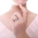 Rhodium Plated Sterling Silver Princess Cut Cubic Zirconia CZ Halo Promise Engagement Split Shank Ring