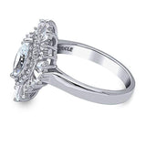 Rhodium Plated Sterling Silver Marquise Cut Cubic Zirconia CZ Halo Art Deco Cluster Engagement Ring