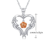 Heart Necklace Angel Wings Rose Flower Pendant S925 Sterling Silver Love Heart Rose Flower Romantic Jewelry Gifts with Gift Box for Women Girls Anniversary Wedding