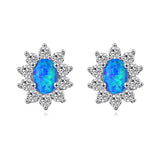 Silver  Blue Opal Stud Earrings 